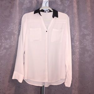 Pale pink and pleather collared shirt from Express