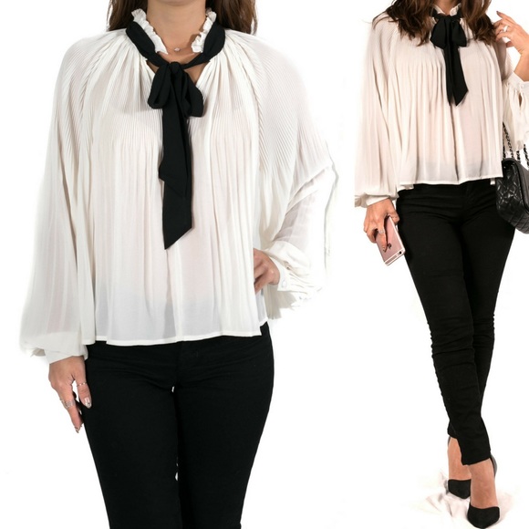 ‼️SALE‼️Contrast Tie Front Blouse - Picture 3 of 5