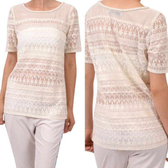 ‼️SALE‼️Sheer Lace Top with Pearls - Picture 3 of 3