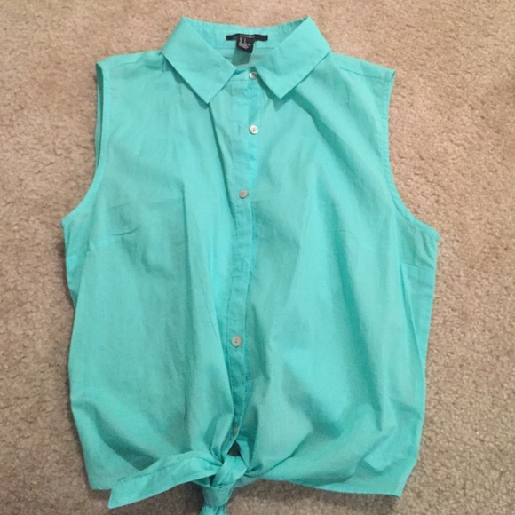 Turquoise Button Up Tank with bottom tie