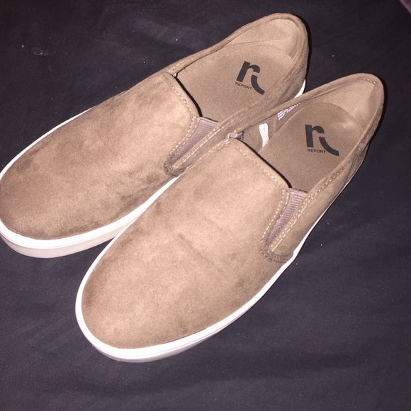 brown suede slip ons NEW