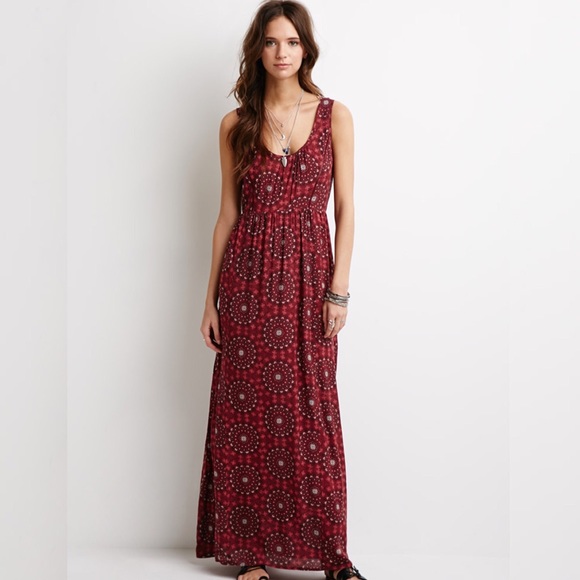 Forever 21 Dresses & Skirts - Wine Crocheted Mandala Print Dress