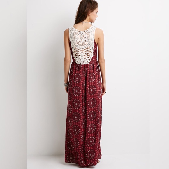 Wine Crocheted Mandala Print Dress - Picture 3 of 4
