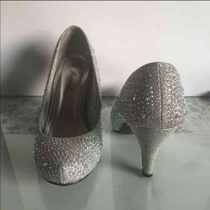 Silver rhinestone heels