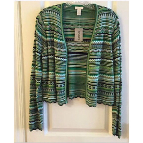 Chico's Sweaters - Chico's Green Shrug w Blue & Gold Accents