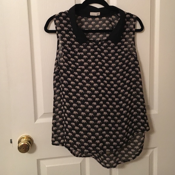 Black and Tan Sheer Elephant Print Blouse.