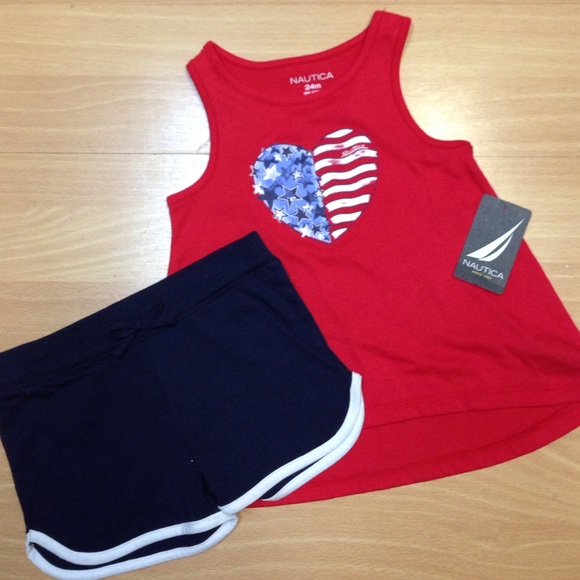 NWT Nautical Girls Hi Low Tank Shirts Set