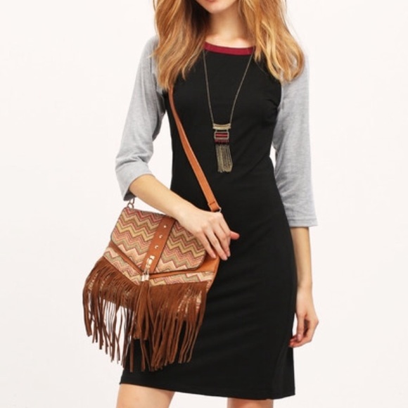 RAGLAN Sleeve DRESS Black Baseball Tee T-Shirt - Picture 3 of 3