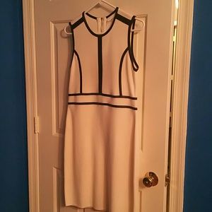 Women's knit dress with leather trim