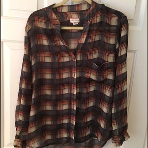Plaid chiffon button down