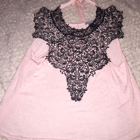 Charlotte Russe Black Lace Pink Blouse
