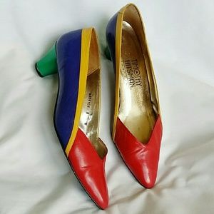 Vintage Color-Block Kitten Heels