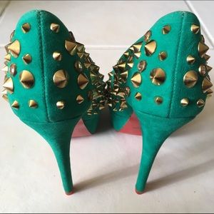 Alba Shoes - Alba Gold Spiked Rhinestone Pump Mermaid Green Alba Shoes - Alba Gold Spiked Rhinestone Pump Mermaid Green