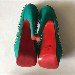 Alba Shoes - Alba Gold Spiked Rhinestone Pump Mermaid Green Alba Shoes - Alba Gold Spiked Rhinestone Pump Mermaid Green