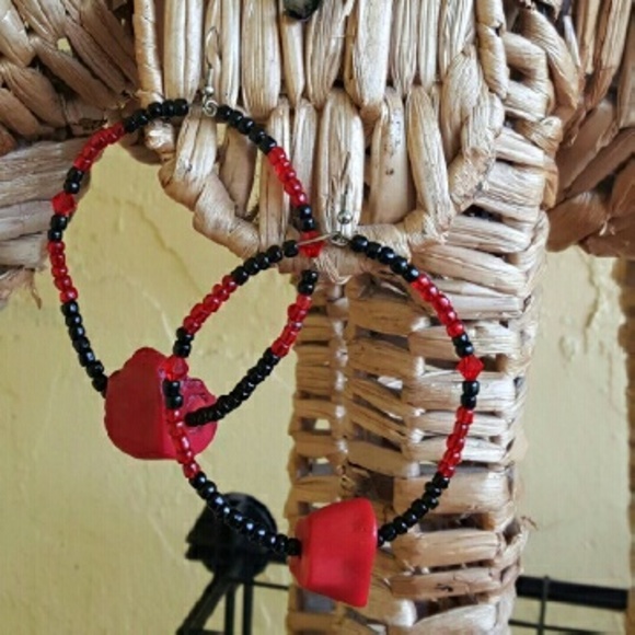 Coral chucks, black sea glass & sworovski chystals