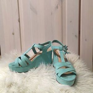 Pastel blue sandal wedges