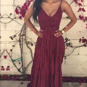 Burgundy backless maxi dress