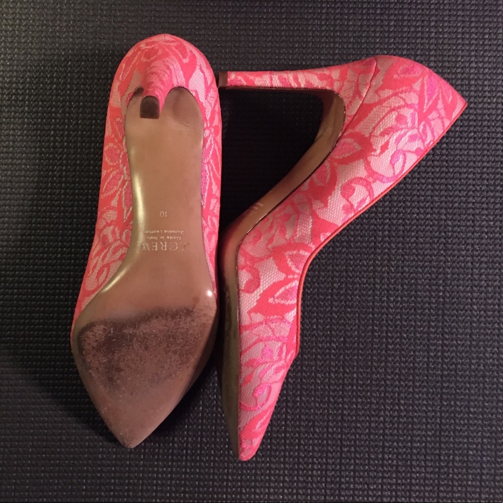 Used J.Crew neon pink lace heels size 10 - Picture 3 of 7