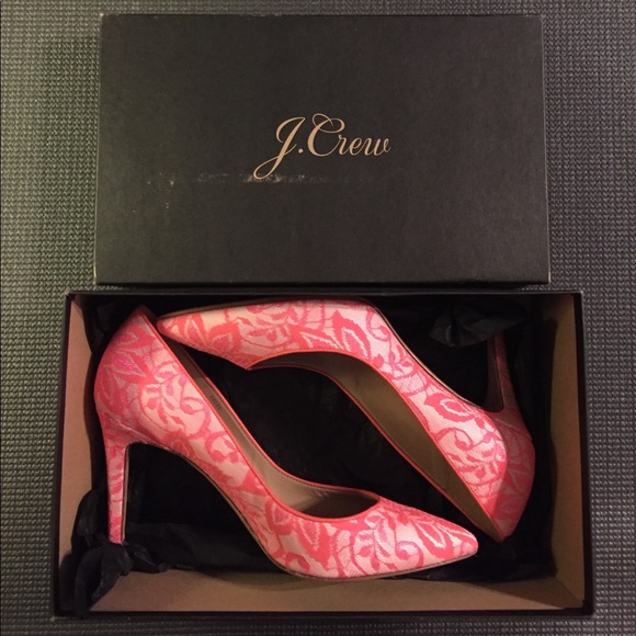 Used J.Crew neon pink lace heels size 10 - Picture 2 of 7