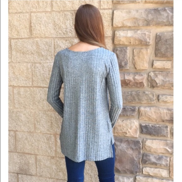 Grey Lace Up Top - Picture 2 of 2