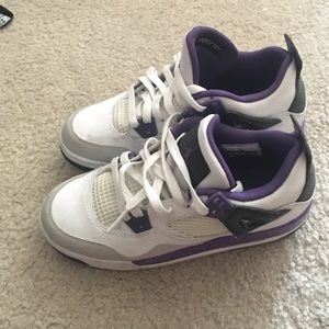 Purple and white Jordan's kids:5.5, women 7.5