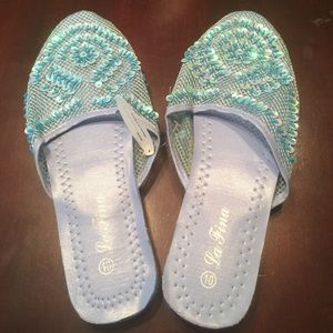 Light blue sequence slippers