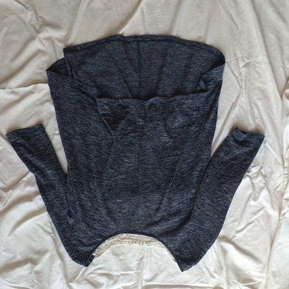 Blue tweed shirt with lace cutout