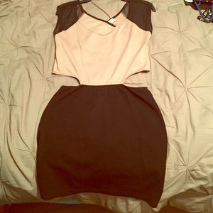 nude and black cutout dress