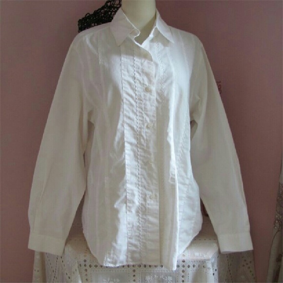 SUSAN BRISTOL CASUALS Crisp White Cotton Blouse L