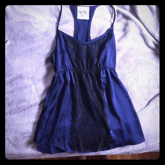 Silky blue tank with black lace from PacSun