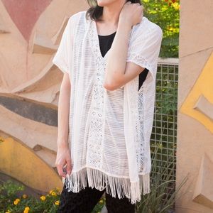Rue21 Sweaters - 🌴White Vneck hood fringe top loose fit swim cover Rue21 Sweaters - 🌴White Vneck hood fringe top loose fit swim cover