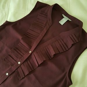 Gorgeous Plum Sleeveless Ruffle Dress Shirt