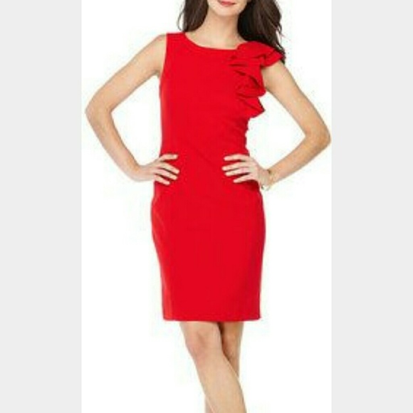 calvin klein ruffle shoulder dress