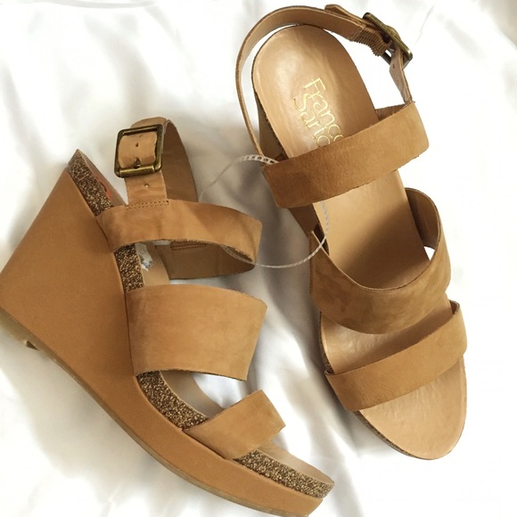 Franco Sarto Shoes - Franco Sarto Tan Brown Leather Cork Wedge Sandals
