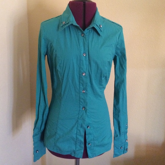* SOLD* Teal green button down w/ rhinestones