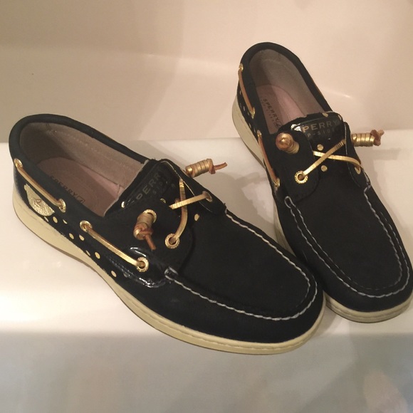 Only worn once! Black and gold Sperry topsiders!