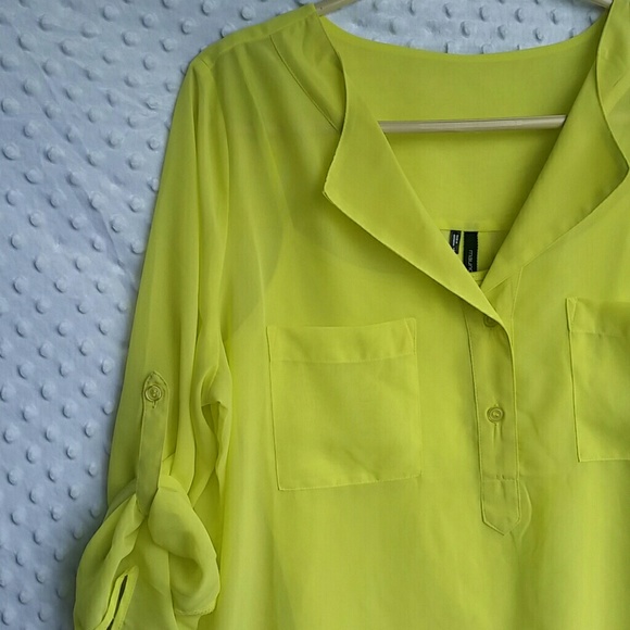 Bright citrus rolled sleeve blouse