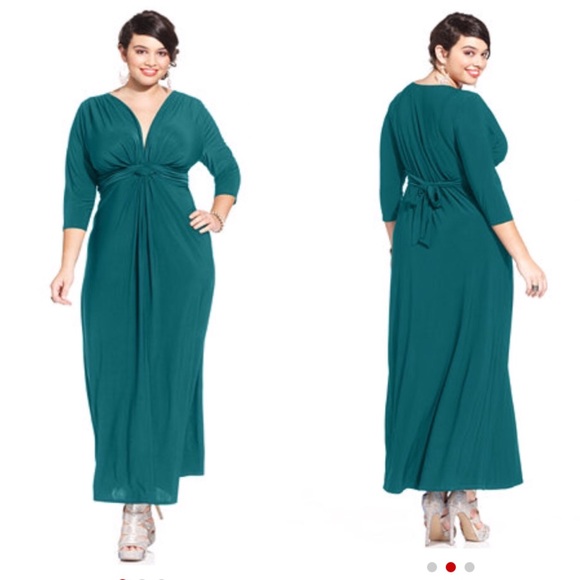 Plus-size 3/4 sleeve knotted Maxi Dress-Deep Teal