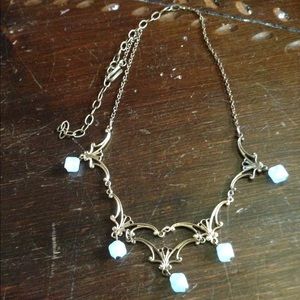 FREE Vintage bib necklace gold and light blue filigree