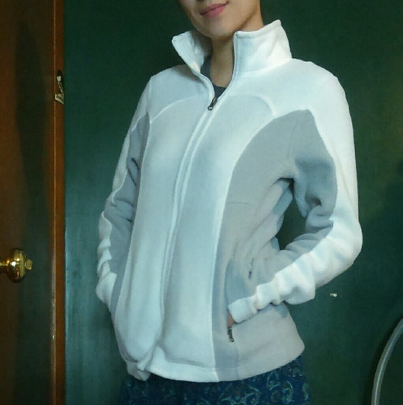 White & Grey Eddie Bauer Fleece Jacket zipper sz S