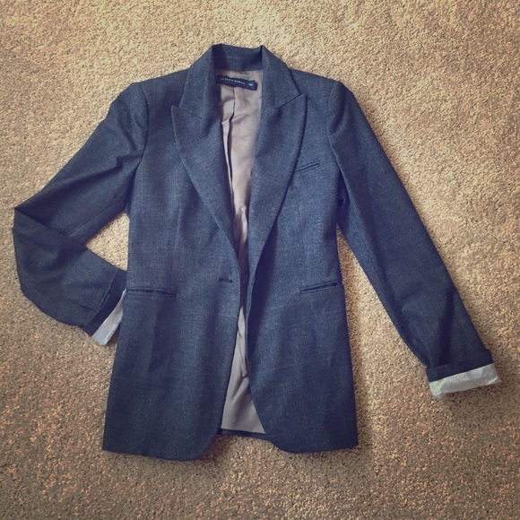 Zara Woman Brownish Grey Tweed Blazer