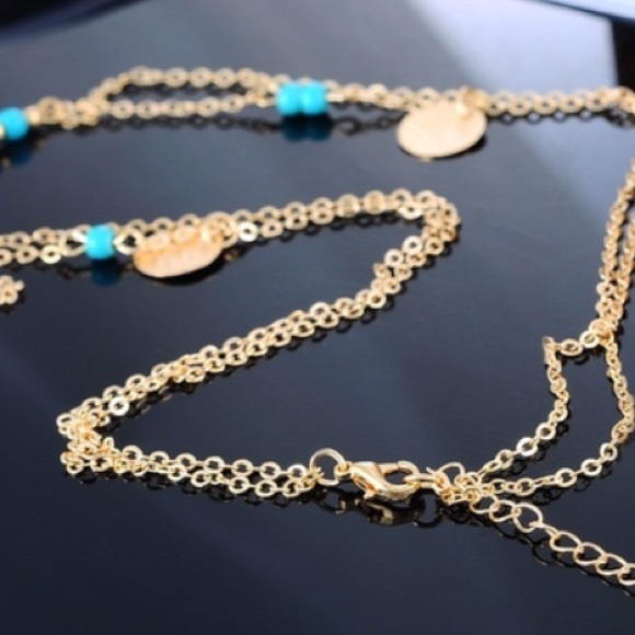 Double Layered Gold & Teal Necklace - Picture 3 of 4