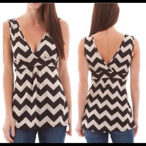 Tan and Black Chevron Top