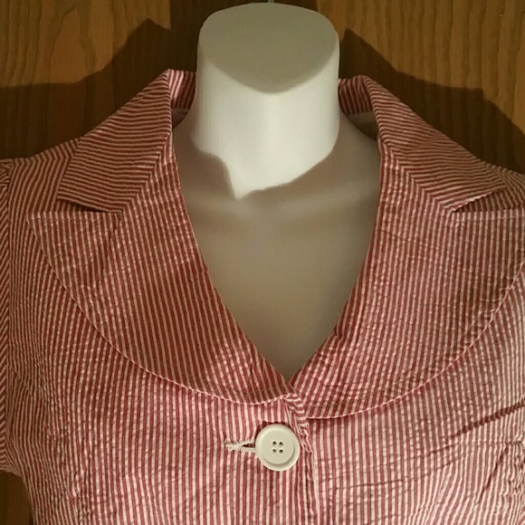 Red Stripped Button Up Blouse - Picture 2 of 3