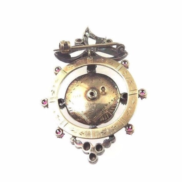 Platinum & 14k Rose Gold Antique Diamond Brooch - Picture 2 of 4