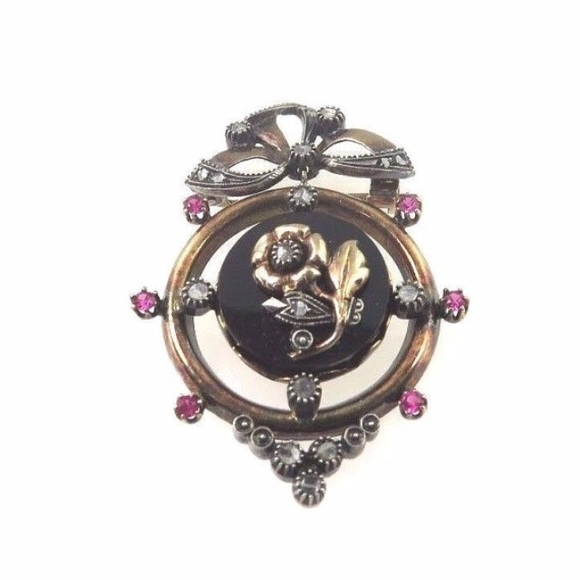 Platinum & 14k Rose Gold Antique Diamond Brooch - Picture 3 of 4