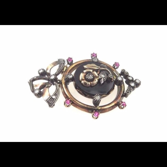 Platinum & 14k Rose Gold Antique Diamond Brooch - Picture 4 of 4
