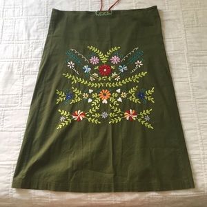 Free People Embroidered Olive Skirt