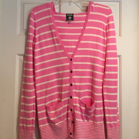 PINK Victoria's Secret Sweaters - Victoria's Secret Pink Striped Cardigan