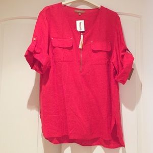 Ellen Tracy linen like camp shirt in woman's 2X